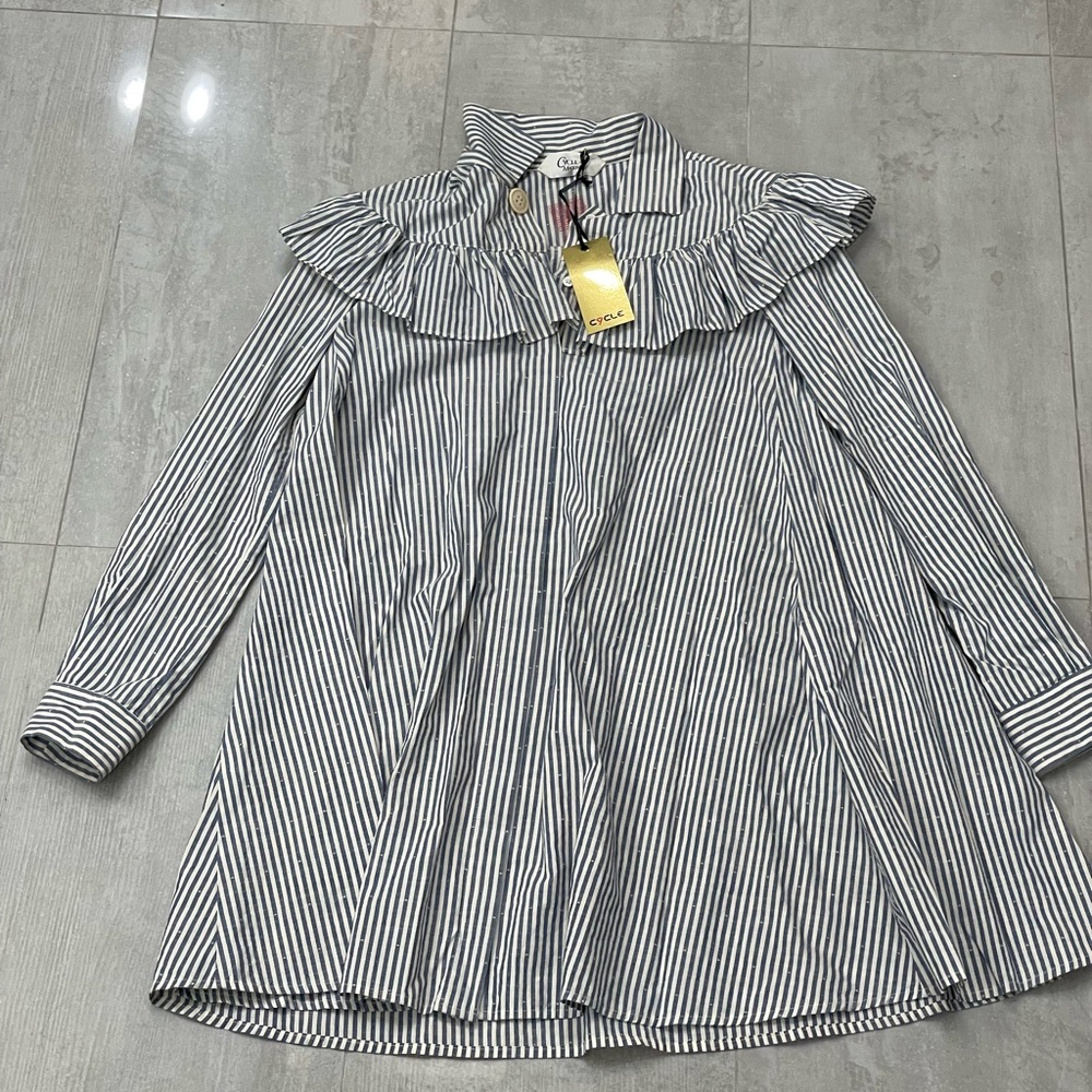 Blue and white striped long sleeve dress